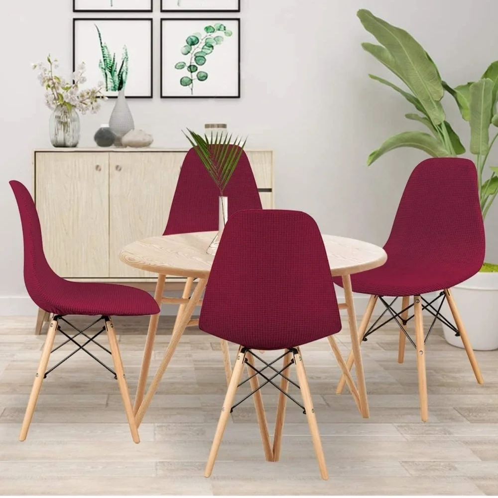 Chair Cover Mid Century Modern Style (Set of 6, Wine)